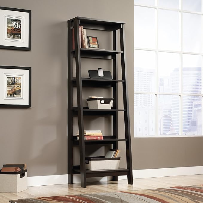 Sauder Trestle 5 Bookcase/Book Shelf, L: 23.54" x W: 16.61" x H: 71.14", Jamocha Wood finish - LeafyLoom