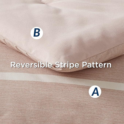 Bedsure Bed in a Bag King Size 7 Pieces, Dusty Pink White Striped Bedding Comforter Sets All Season Bed Set, 2 Pillow Shams, Flat Sheet, Fitted Sheet and 2 Pillowcases - LeafyLoom
