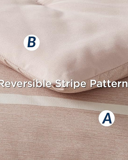 Bedsure Bed in a Bag Full Size 7 Pieces, Dusty Pink White Striped Bedding Comforter Sets All Season Bed Set, 2 Pillow Shams, Flat Sheet, Fitted Sheet and 2 Pillowcases - LeafyLoom