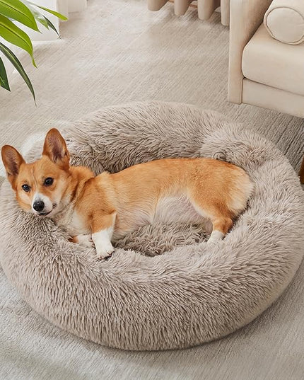 WESTERN HOME WH Calming Dog & Cat Bed, Anti-Anxiety Donut Cuddler Warming Cozy Soft Round Bed, Fluffy Faux Fur Plush Cushion Bed for Small Medium Dogs and Cats (20"/24"/27"/30") WESTERNHOME