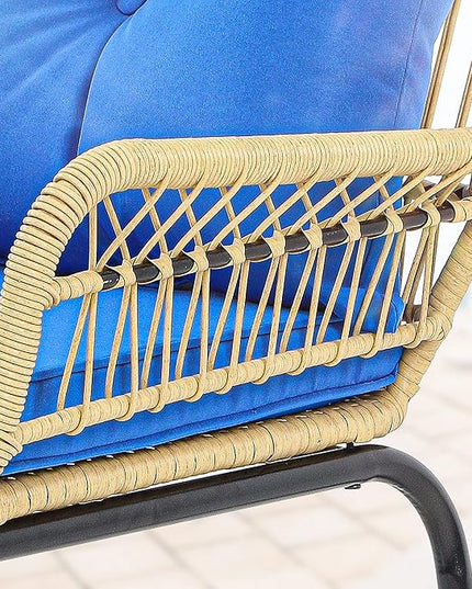 YITAHOME 3-Piece Outdoor Patio Furniture Wicker Bistro Set, All-Weather Rattan Conversation Chairs for Backyard, Balcony and Deck with Soft Cushions, Glass Side Table (Light Brown+Navy Blue) - LeafyLoom
