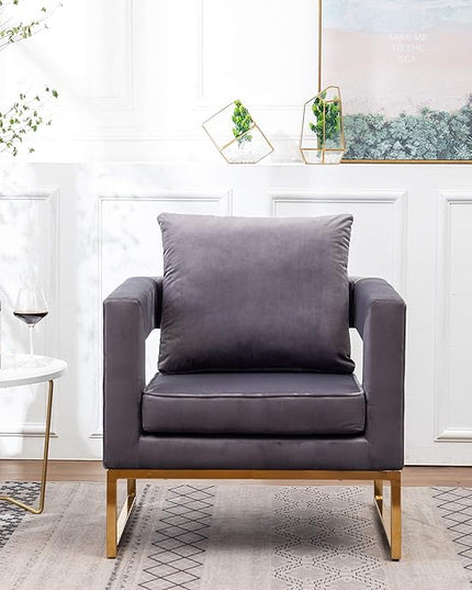 Roundhill Furniture Lenola Upholstered Accent Arm Chair, Gray 27.5D x 29.75W x 34.5H in - LeafyLoom