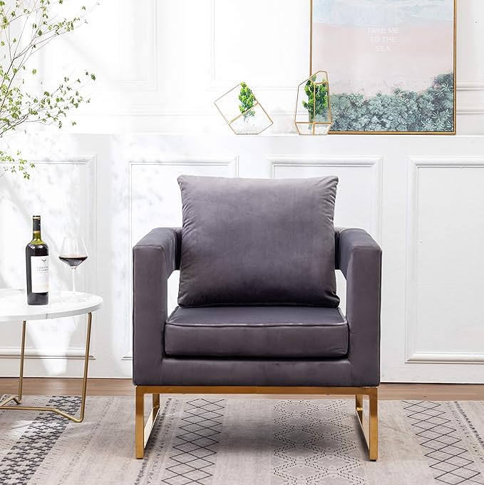 Roundhill Furniture Lenola Upholstered Accent Arm Chair, Gray 27.5D x 29.75W x 34.5H in - LeafyLoom