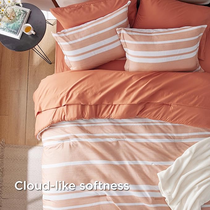 Bedsure Twin XL Comforter Set, Extra Long 5 Pieces Burnt Orange Twin XL Bedding Sets, All Season Dorm Room Essentials with 1 Pillow Sham, Flat Sheet, Fitted Sheet and 1 Pillowcase - LeafyLoom