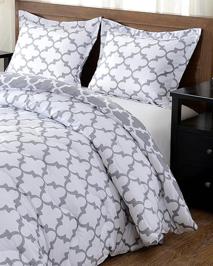 downluxe Printed Twin Comforter Set - Grey Twin Comforter, Soft Bedding Sets for All Seasons -2 Pieces - 1 Comforter (66"x92") and 1 Pillow Sham(20"x26") - LeafyLoom