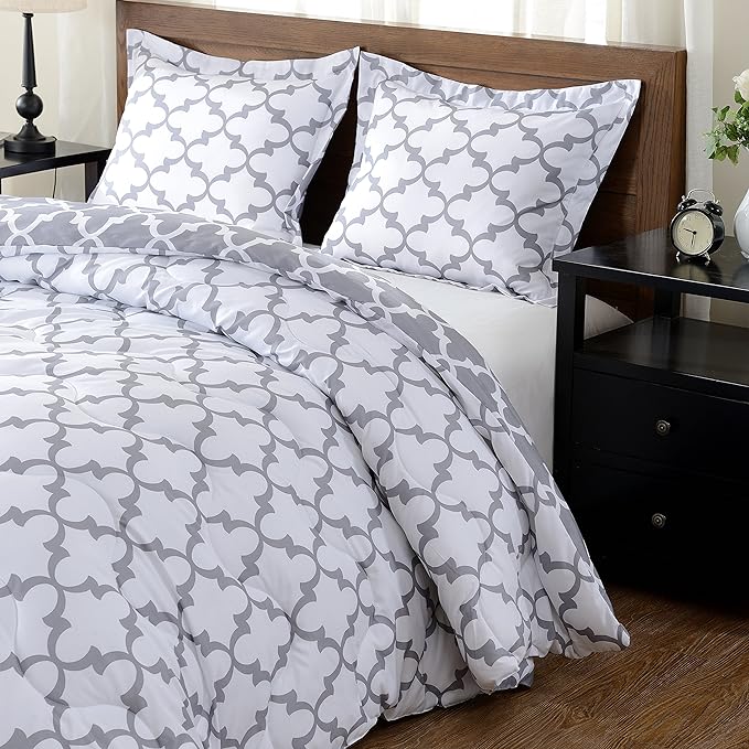 downluxe Printed Twin Comforter Set - Grey Twin Comforter, Soft Bedding Sets for All Seasons -2 Pieces - 1 Comforter (66"x92") and 1 Pillow Sham(20"x26") - LeafyLoom