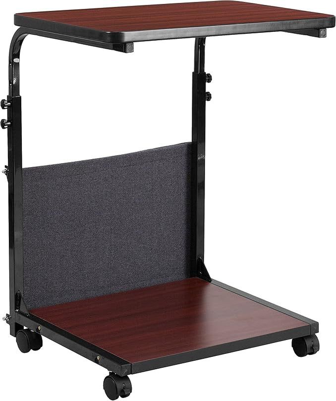 Flash Furniture Charger Mobile Sit-Down, Stand-Up Mahogany Computer Ergonomic Desk with Removable Pouch (Adjustable Range 27'' - 46.5'') - LeafyLoom