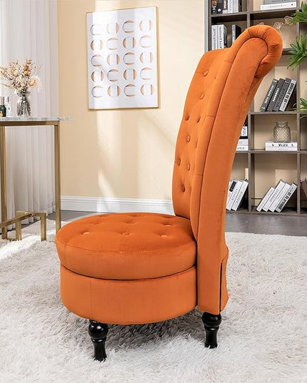 Red Orange Velvet Accent Chair for Vanity with Storage and Luxurious Upholstery, Retro Design and Versatile Usage for Livingroom, Bedroom, Lounge and Office - LeafyLoom
