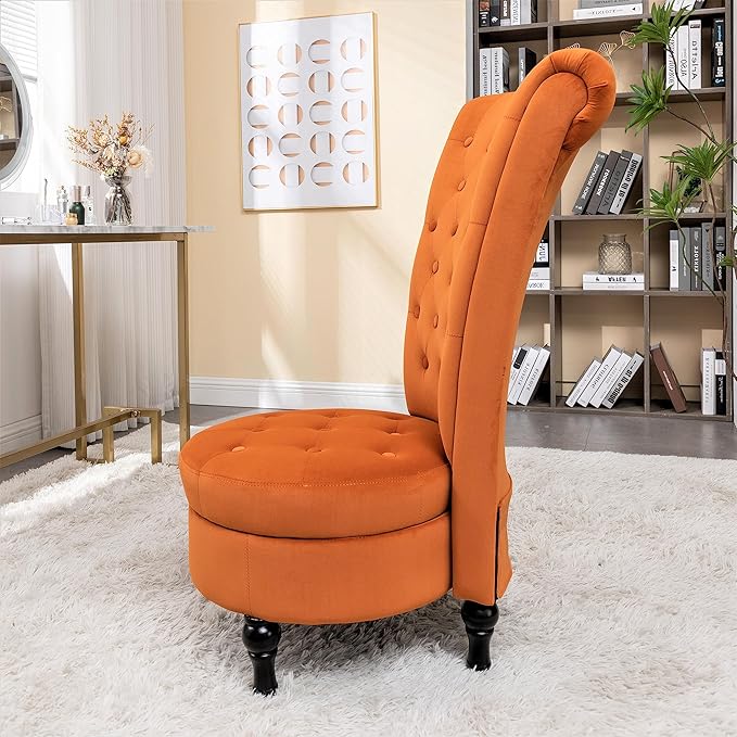 Red Orange Velvet Accent Chair for Vanity with Storage and Luxurious Upholstery, Retro Design and Versatile Usage for Livingroom, Bedroom, Lounge and Office - LeafyLoom