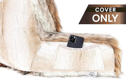 Husband Pillow XXL Cover Only - Rare Baby Coyote Fur Backrest Pillowcase Set, Two-Tone Reversible Double Sided Fabulous Faux Fur Reading & Bed Rest, Thick Zippers, 2 Sided Solid Fabric Neck Rolls - LeafyLoom
