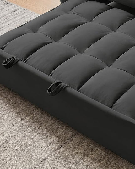 55" 3 in 1 Convertible Loveseat Futon Sofa Couch of Mordern Velvet w/Pullout Bed, Small Love Seat Lounge Sleeper w/Reclining Backrest, Toss Pillows, Pockets, Furniture for Living Room Bed - LeafyLoom
