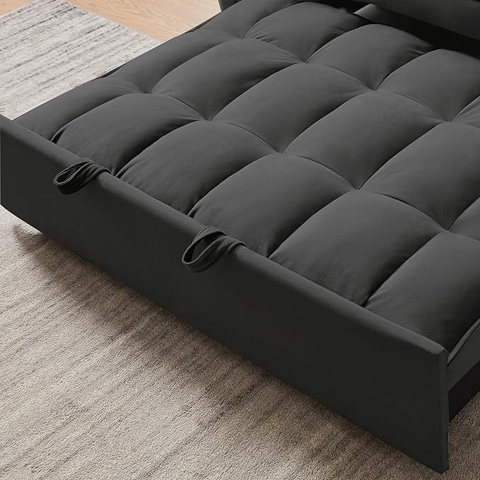 55" 3 in 1 Convertible Loveseat Futon Sofa Couch of Mordern Velvet w/Pullout Bed, Small Love Seat Lounge Sleeper w/Reclining Backrest, Toss Pillows, Pockets, Furniture for Living Room Bed - LeafyLoom