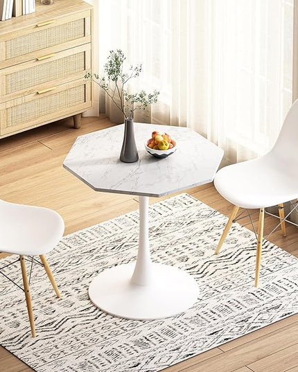 NicBex Dining Table Contemporary Kitchen Table Farmhouse Rustic 31.50" Octagonal Coffee Table with Printed White Marble Table Top, Metal Base, for Dining Room, Kitchen, Living Room, White Marble - LeafyLoom