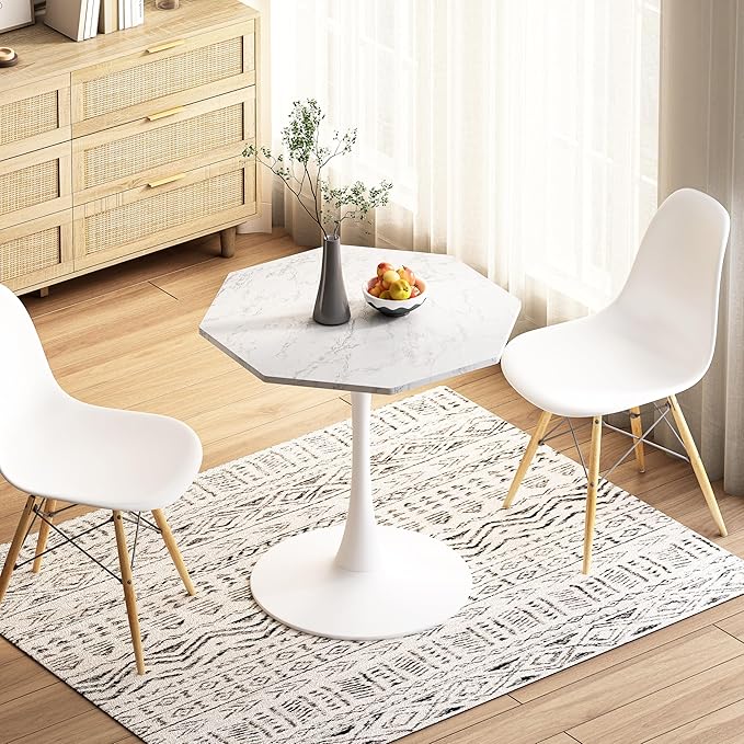 NicBex Dining Table Contemporary Kitchen Table Farmhouse Rustic 31.50" Octagonal Coffee Table with Printed White Marble Table Top, Metal Base, for Dining Room, Kitchen, Living Room, White Marble - LeafyLoom