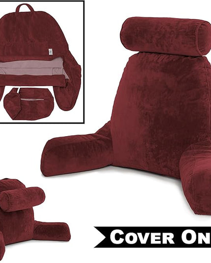 Husband Pillow XXL Cover Only Maroon, Cozy Microfiber Bed Rest Pillow Cover with Arms - Array of Colors - Generous Side and Back Pockets for Your Favorite Comfy Reading Pillow - LeafyLoom
