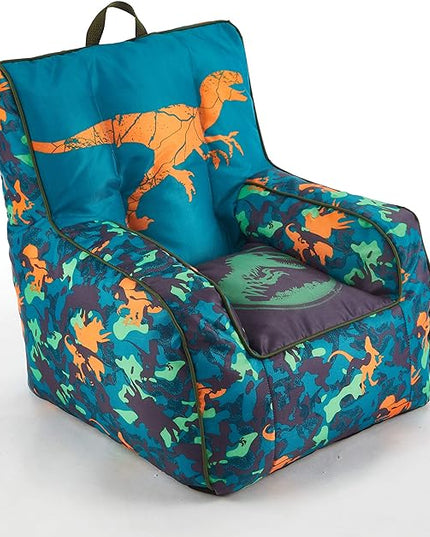 Idea Nuova Jurassic World 2 Kids Nylon Bean Bag Chair with Piping & Top Carry Handle, Blue, 18" H x 18" W - LeafyLoom