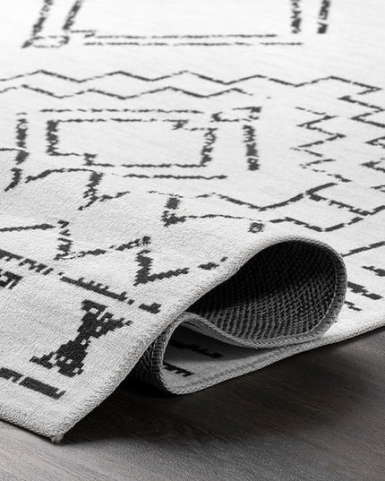 nuLOOM Noa Machine Washable Tribal Moroccan Ultra Thin Area Rug, 8x10, White - LeafyLoom