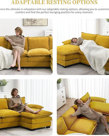 118" Sectional Sofa, L-Shaped Couch Set with Double Cushions and Chaise Lounge, 5-seat Upholstered Indoor Furniture for Living Room, Apartment, Office, 118inch, Yellow - LeafyLoom