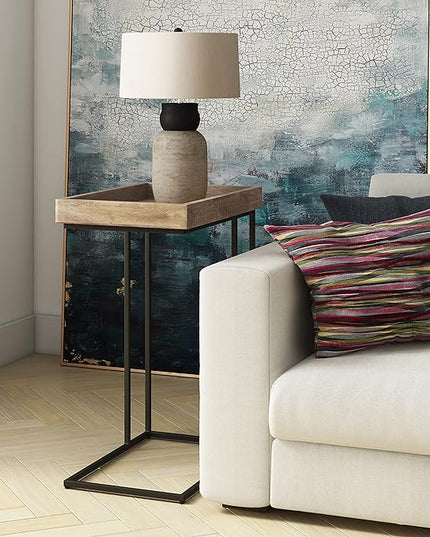 SIMPLIHOME Gallagher SOLID MANGO WOOD and Metal 12 Inch Wide Rectangle C Side Table in Natural, Fully Assembled, For the Living Room and Bedroom - LeafyLoom