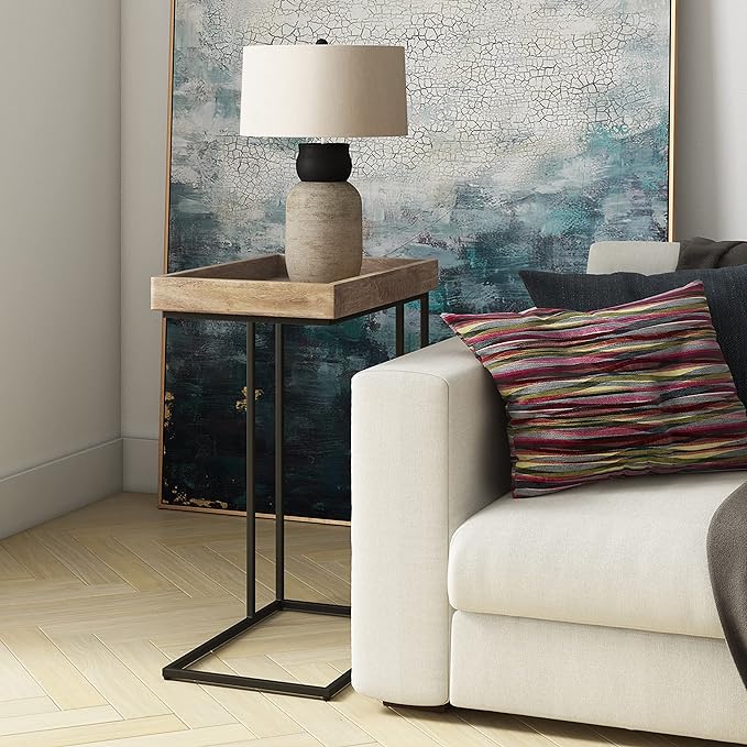 SIMPLIHOME Gallagher SOLID MANGO WOOD and Metal 12 Inch Wide Rectangle C Side Table in Natural, Fully Assembled, For the Living Room and Bedroom - LeafyLoom
