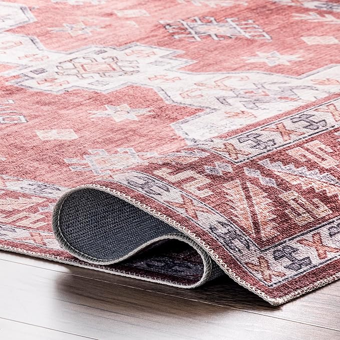 nuLOOM Norma Machine Washable Traditional Medallion Ultra Thin Area Rug, 5' x 8', Rust - LeafyLoom