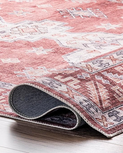 nuLOOM Norma Machine Washable Traditional Medallion Ultra Thin Area Rug, 4' x 6', Rust - LeafyLoom
