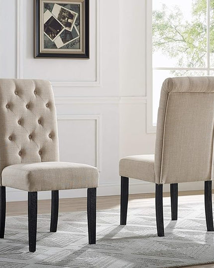 Roundhill Furniture Leviton Solid Wood Tufted Parsons Dining Chairs, Set of 2, Purple - LeafyLoom