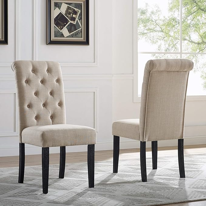 Roundhill Furniture Leviton Solid Wood Tufted Parsons Dining Chairs, Set of 2, Purple - LeafyLoom