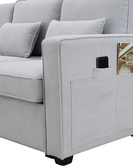 104" Modern Sofa, 4-seat Couch with Armrest Pockets and 4 Pillows for Living Room, Apartment, 104inch, Light Gray - LeafyLoom