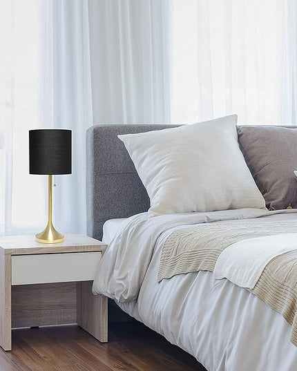 Simple Designs LT1076-GDB Gold Tapered Table Lamp with Black Fabric Drum Shade (Pack of 4) - LeafyLoom