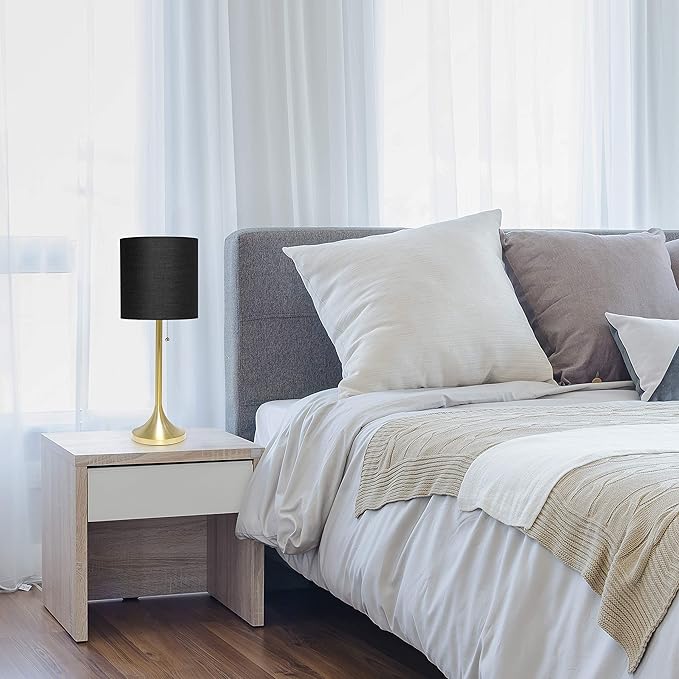 Simple Designs LT1076-GDB Gold Tapered Table Lamp with Black Fabric Drum Shade (Pack of 4) - LeafyLoom