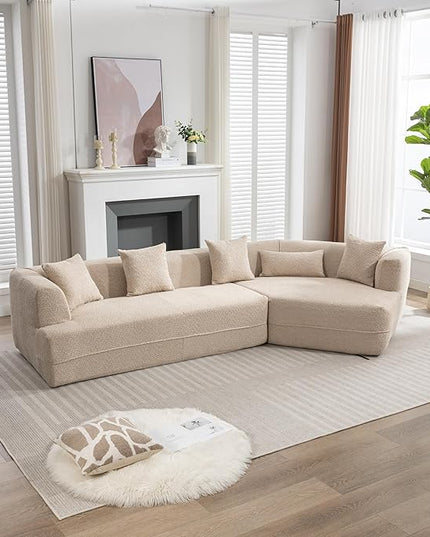 125" Modular Sectional Sofa, Modern Minimalist Style Couch with pillows for Living Room, Salon, 2 PC Free Combination, Boucle fabric, Light Brown - LeafyLoom