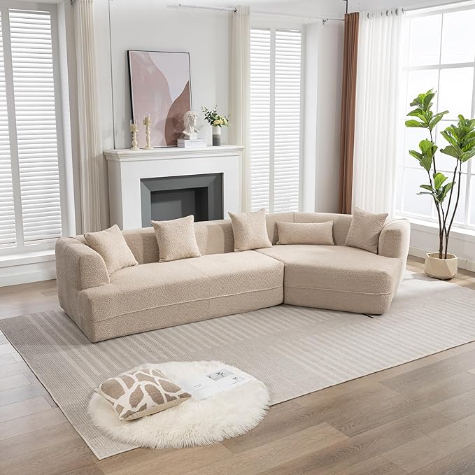 125" Modular Sectional Sofa, Modern Minimalist Style Couch with pillows for Living Room, Salon, 2 PC Free Combination, Boucle fabric, Light Brown - LeafyLoom