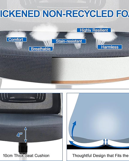 Yaheetech Ergonomic Mesh Office Chair, High Back Desk Chair with with flip-up Armrests, Adjustable Padded Headrest Computer Chair with Lumbar Support for Home Oiffce Game Room, White/Gray - LeafyLoom