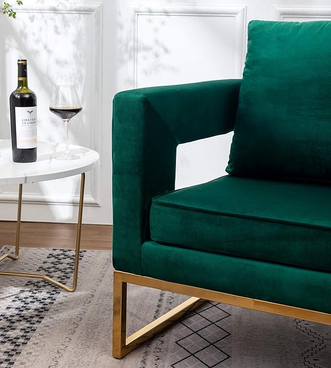 Roundhill Furniture Lenola Upholstered Accent Arm Chair, Green 27.5D x 29.75W x 34.5H in - LeafyLoom