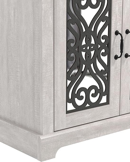 Galano Calidia 3 Door Sideboard, Kitchen Storage Sideboard Buffet Cabinet Console with Acrylic Mirror Doors & Adjustable Shelves, 15.67" D x 45.71" W x 29.29" H, Dusty Grey Oak - LeafyLoom