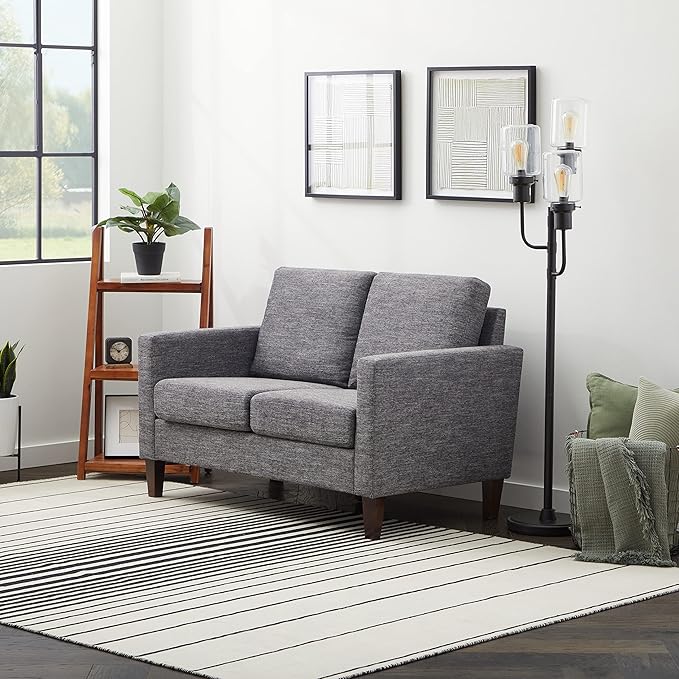 Edenbrook Archer Upholstered Loveseat - Charcoal Upholstered Loveseat - Living Room Furniture - Small Loveseat - Mid Century Modern Loveseat - Seats Two - LeafyLoom
