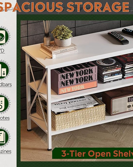 WLIVE TV Stand up to 70 Inch TV, 63" Entertainment Center, TV Media Console with 3-Tier Storage Shelves for Living Room and Bedroom, White - LeafyLoom