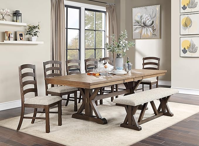 NicBex Dining Table Contemporary Kitchen Table Farmhouse Rustic Dining Table, Gray Fabric, Rustic Brown & Oak Finish Rectangular Dining Table, Easy Assembly, Brown - LeafyLoom