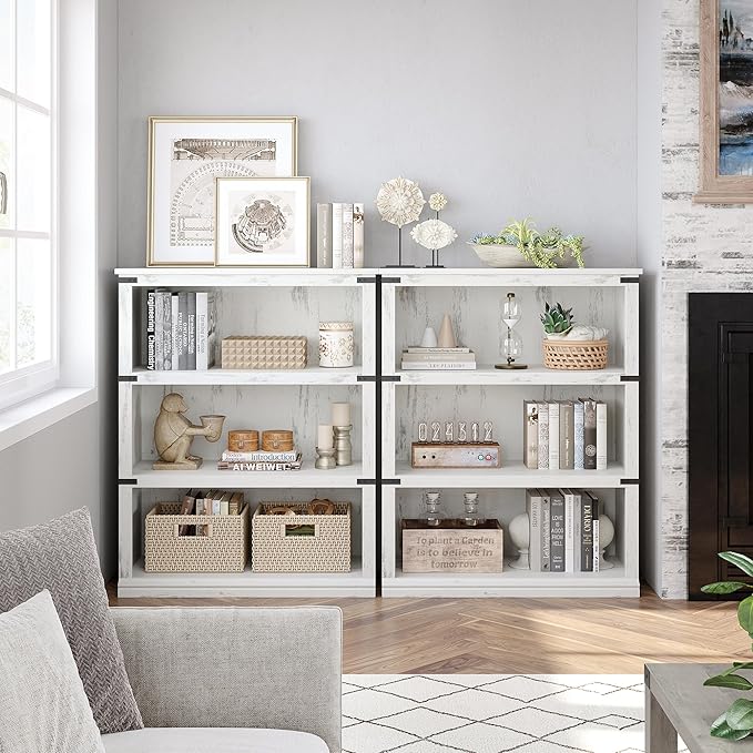 GAOMON 3 Tier Bookcase, Farmhouse Book shelf with Storage Open Display Bookshelves, 40" Low Book Case Wooden 3 Shelf Bookcase Home Decor Furniture for Home Office, Living Room, Bed Room - White - LeafyLoom