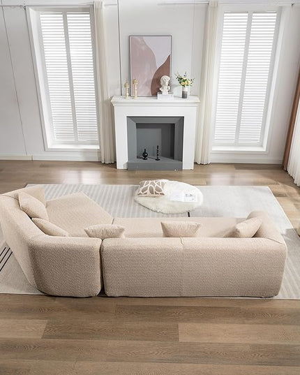 125" Modular Sectional Sofa, Modern Minimalist Style Couch with pillows for Living Room, Salon, 2 PC Free Combination, Boucle fabric, Light Brown - LeafyLoom