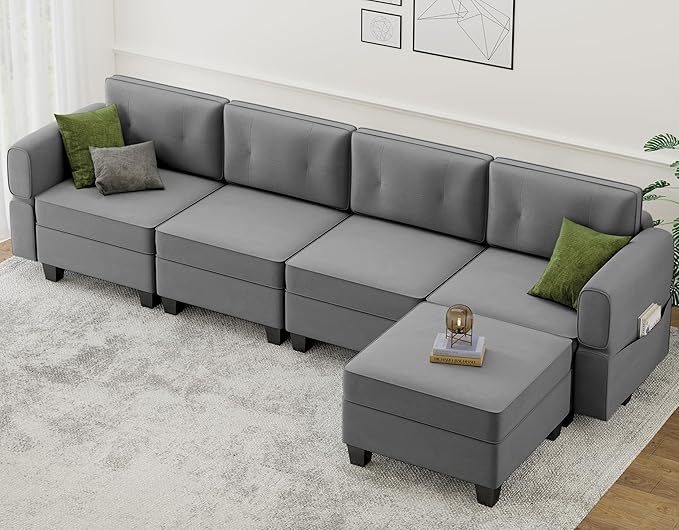 Modular Sectional Sofa, Convertible Sectional Couches for Living Room L Shaped Sofa Couch with Storage Ottoman, High Supportive 6 Seats Reversible Sectionals 113'' with Chaise, Dark Grey - LeafyLoom