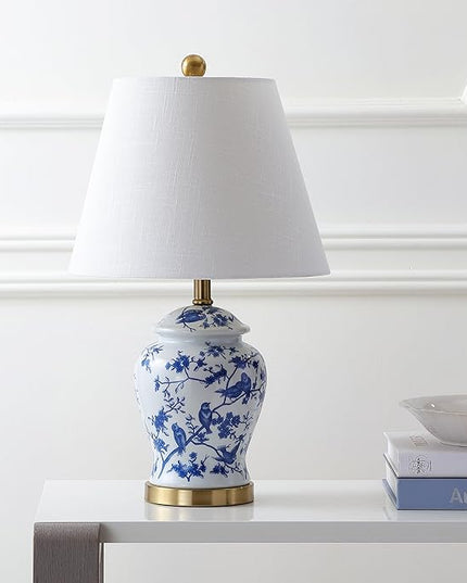 JONATHAN Y JYL3005A Penelope 22" Chinoiserie LED Table Classic Cottage Bedside Desk Nightstand Lamp for Bedroom Living Room Office College Bookcase LED Bulb Included, Blue/White - LeafyLoom