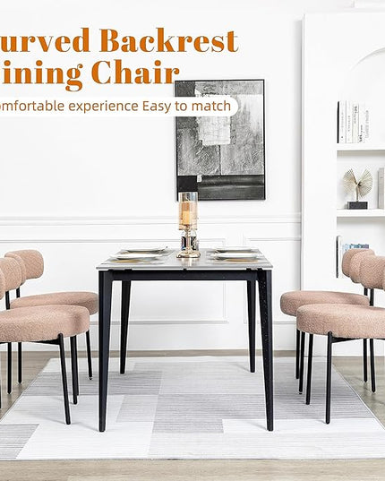 DYHOME Kitchen Chairs Mid-Century Modern Dining Chairs Set of 2, Kitchen Dining Room Chairs, Boucle Upholstered Wishbone Dining Chair, Camel Color - LeafyLoom