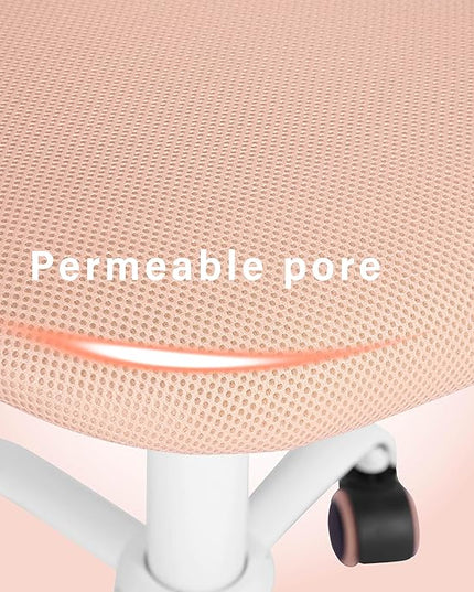 FurnitureR Teens Girls Task Chair 360 Swivel, Low Mid PP Mesh Back Fabric Seat, Height Adjustable, Rolling Castor, W15.7inces x D15.2inces x H29.5-34.2inches (Rose) - LeafyLoom