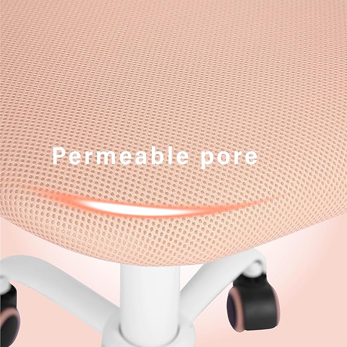 FurnitureR Teens Girls Task Chair 360 Swivel, Low Mid PP Mesh Back Fabric Seat, Height Adjustable, Rolling Castor, W15.7inces x D15.2inces x H29.5-34.2inches (Rose) - LeafyLoom
