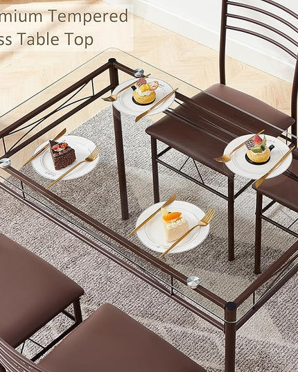 VECELO Kitchen Dining Room Table and Chairs [4 Placemats Included] 5-Piece Dinette Sets, Space Saving (Brown), 43.3" - LeafyLoom