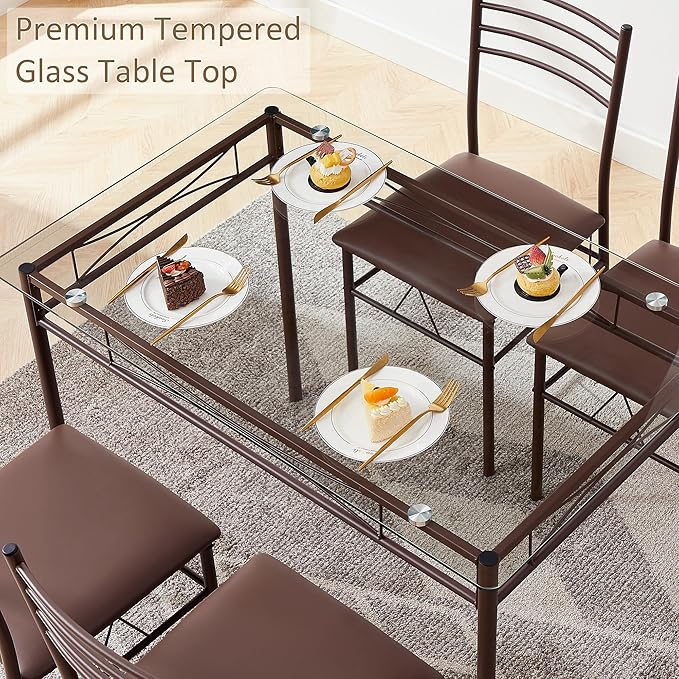VECELO Kitchen Dining Room Table and Chairs [4 Placemats Included] 5-Piece Dinette Sets, Space Saving (Brown), 43.3" - LeafyLoom
