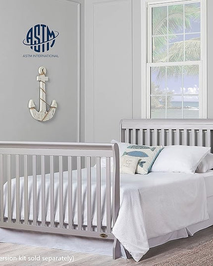 Ashton 4-In-1 Convertible Crib In Grey, Greenguard Gold, JPMA Certified, Non-Toxic Finishes, Features 4 Mattress Height Settings, Made Of Solid Pinewood - LeafyLoom