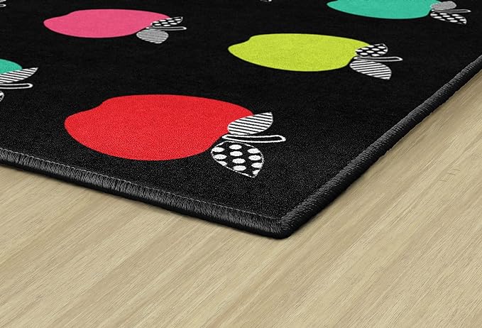 Flagship Carpets Schoolgirl Style Stylish Black & White Brights Apple Sit Spot Classroom Area Rug for Indoor Classroom Learning or Kid Bedroom Educational Play Mat, 5'x7'6", Multi - LeafyLoom